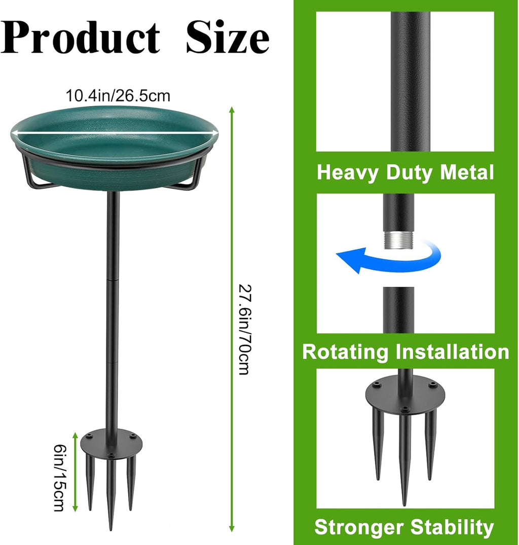 Bird Baths for Outdoors, Detachable Birdbaths for The Garden Clearance, Freestanding Bird Baths for Outdoors Heavy Duty, Bird Bath Bowl Spa & Birdfeeder with Metal Stake Stand (Green)