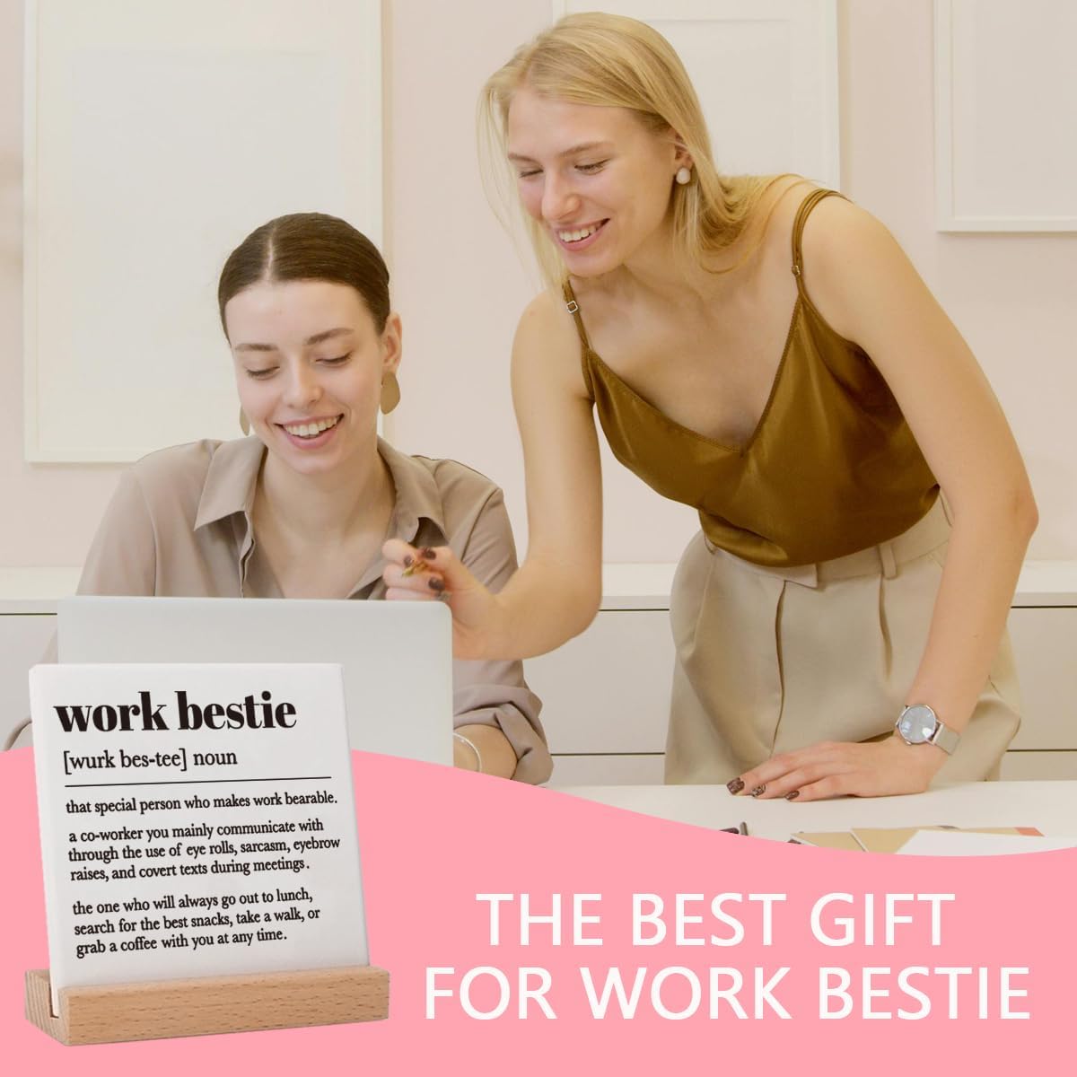 Lodeskee Work Bestie Gifts for Women Coworker Work Partner, Work Bestie Definition Gifts/Work Bestie Birthday Gifts/Friend Gifts for Work Bestie Decorative Ceramic Signs, Black