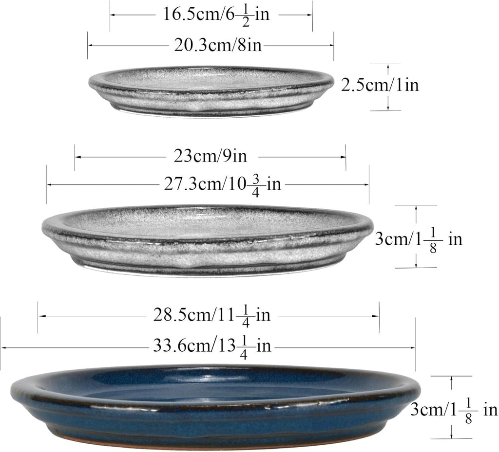 W&W Ceramic Plant Saucer - Plant Trays for Indoor Pots(Blue, 13 inches, 2 Packs)