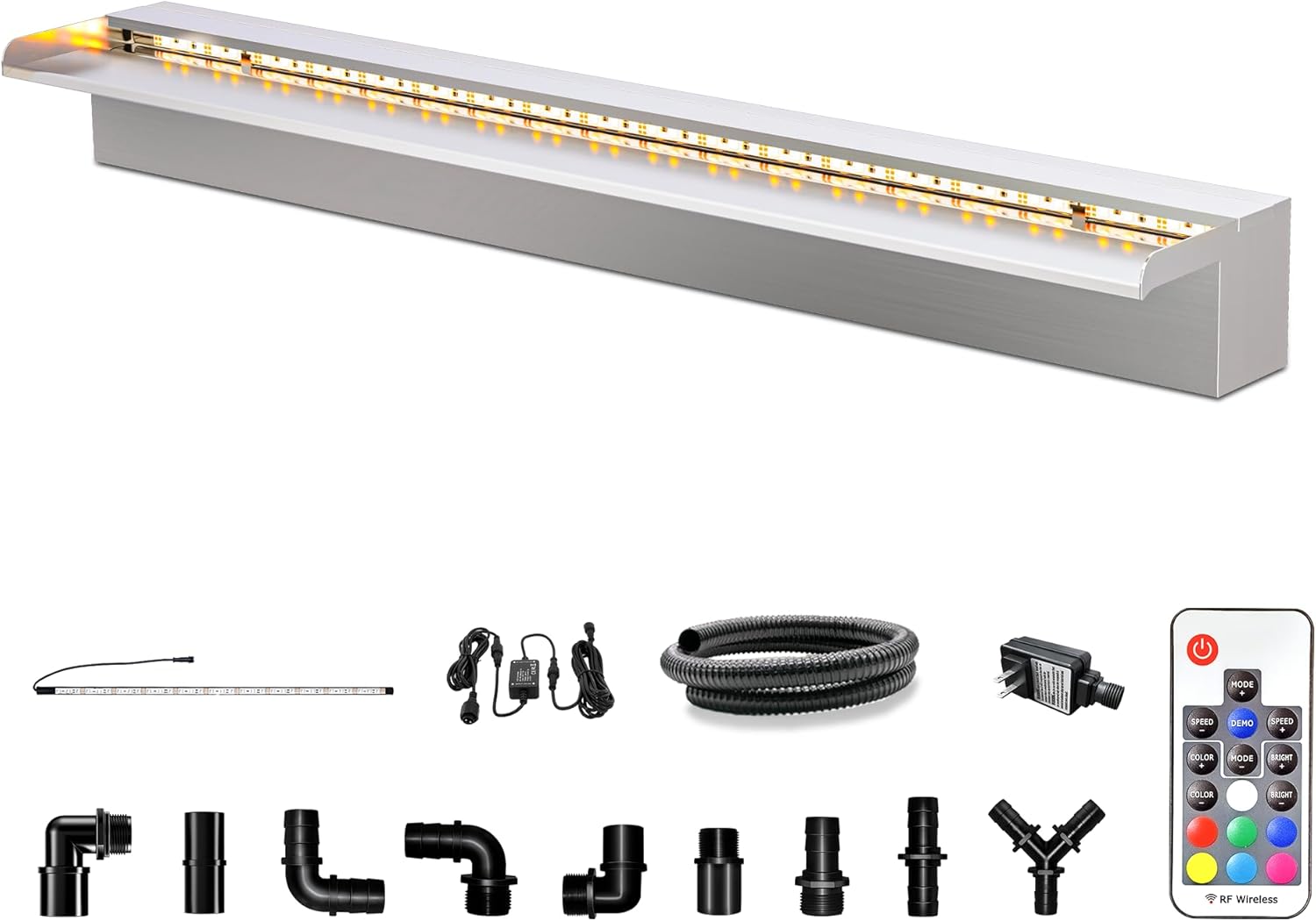 LONGRUN Waterfall Pool Fountain, Updated 5.9'' Wider Open Lip Stainless Steel Waterfall Spillway, Decorative Water Feature for Swimming Pools, Koi Ponds, Spa & Garden - 23.6''