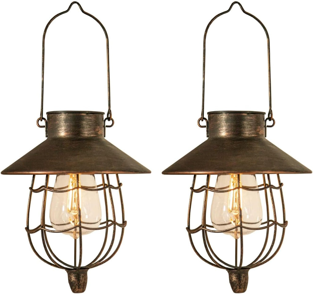 YAKii 2 Pack Solar Lantern Hanging Waterproof Outdoor Metal Solar Lamp with Warm White Light Decorate for Yard Garden Pathway Patio Porch Decor (Antique Copper)
