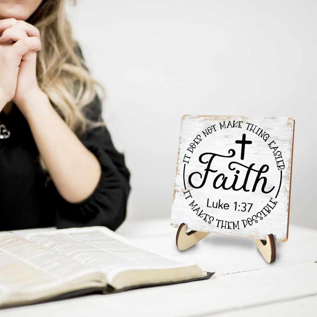 Inspirational Wood Sign Rustic Desk Decor Home House Office Work Table Desk Accessories Decorative Christian Religious Bible Verse Faith Decorations Office Supplies Living Room Cubicle Decor
