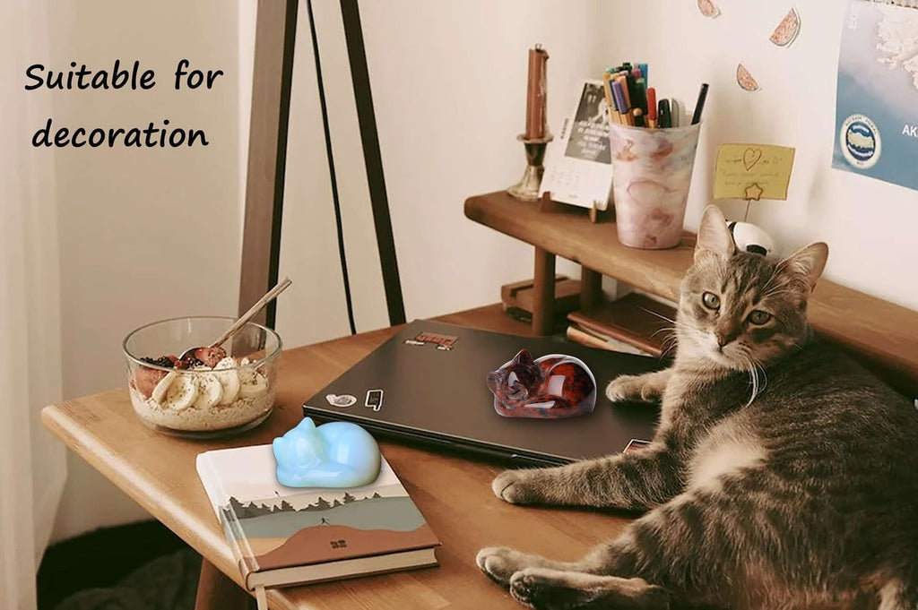 LAIDANLA Opal Sleeping Cat Statue Healing Crystals Moonstones Hand Carved Cute Kitten Figurine Sculpture 1.6" Opalite White Gemstone Decor Polished Stone Reiki Office Desk Home Decoration Gifts