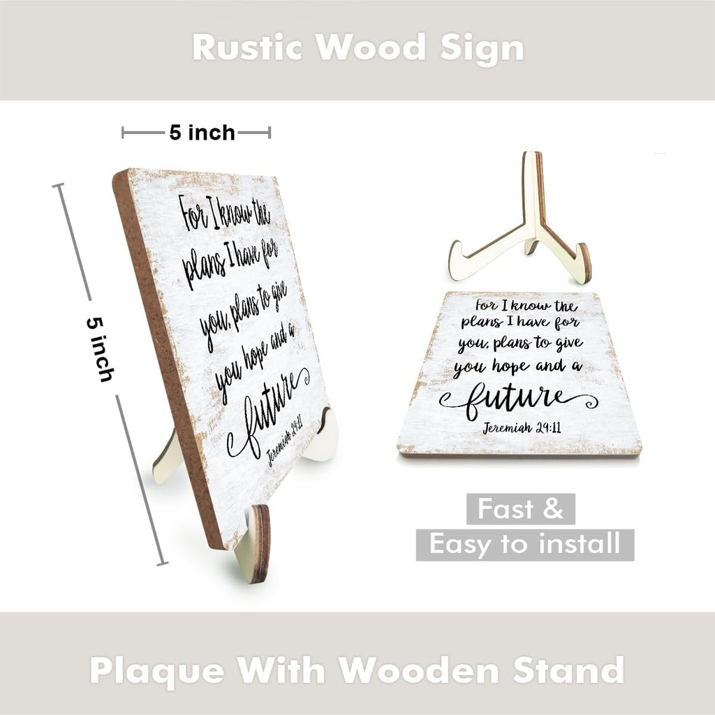 Motivational Wood Sign Rustic Desk Decor Home Cubicle Office Decor Work Table Desk Accessories Decorative Christian Religious Bible Verse Faith Decorations Office Supplies