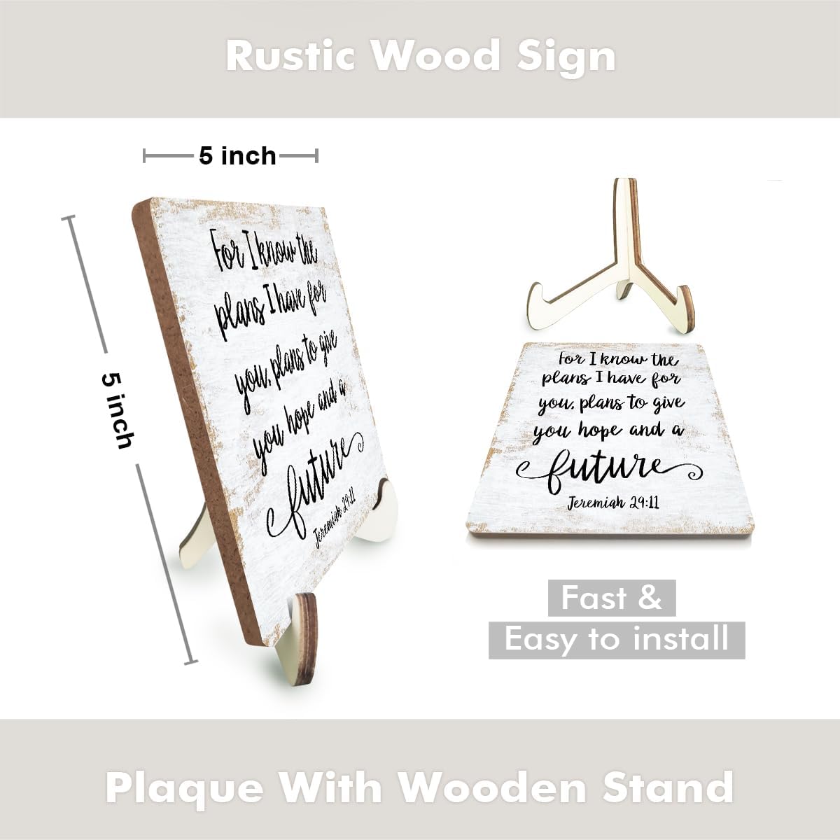 Motivational Wood Sign Rustic Desk Decor Home Cubicle Office Decor Work Table Desk Accessories Decorative Christian Religious Bible Verse Faith Decorations Office Supplies