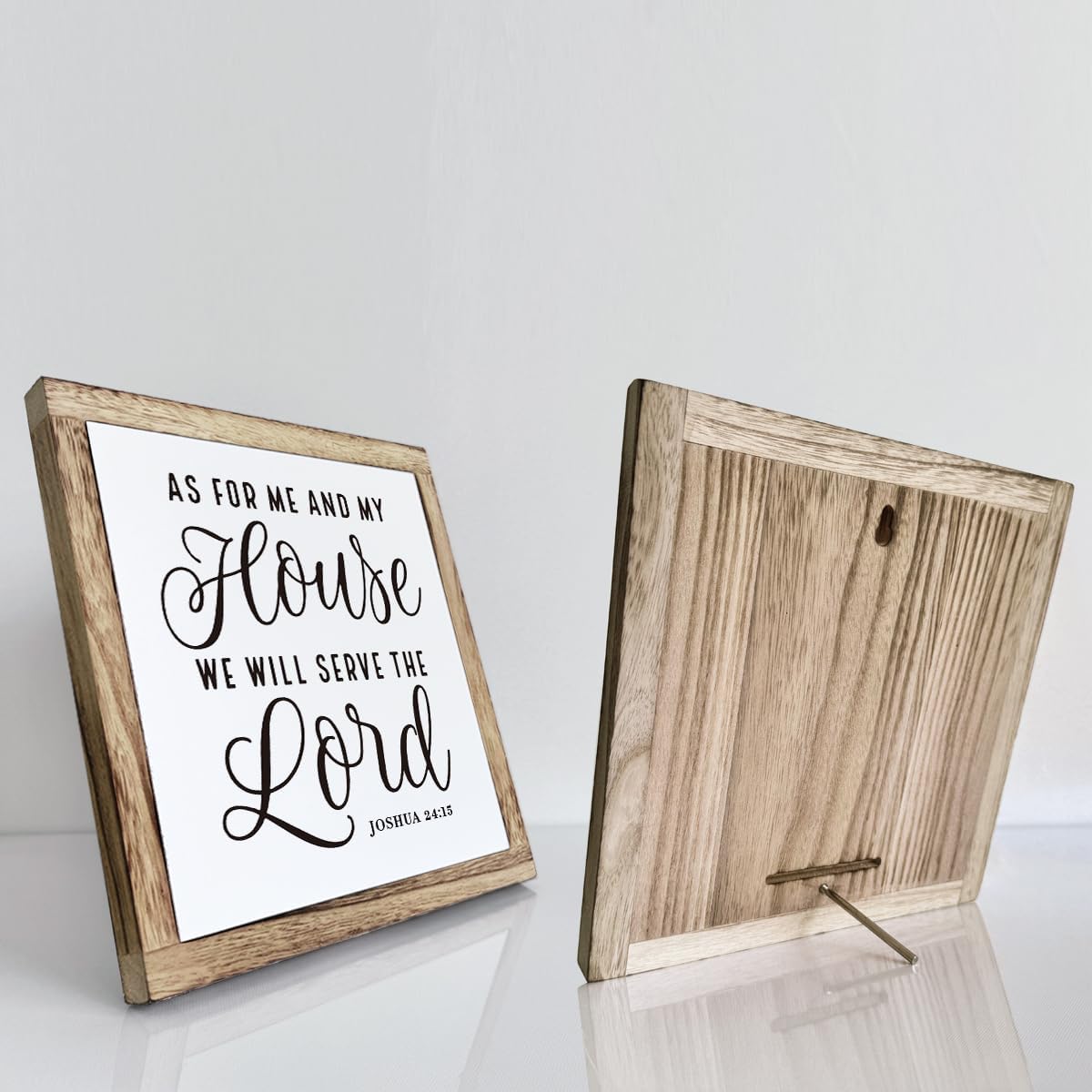 SUSZDOU Scripture Sign - 'As for Me and My House We Will Serve the Lord' Wooden Plaque, Christian Farmhouse Table Decor, Front Door Decor, Housewarming Gift