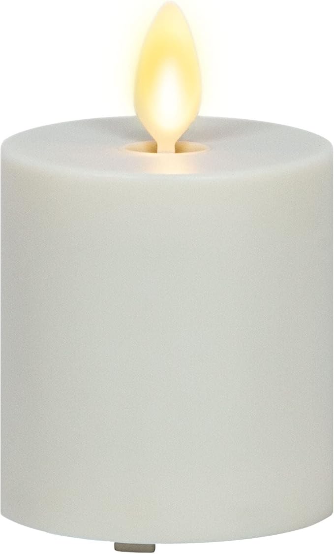 Luminara Outdoor Votive Flameless LED Candle, Pearl Ivory 2" x 3.2", Moving Flame Battery Operated Timer Remote Ready IPX4 Matte Plastic Finish