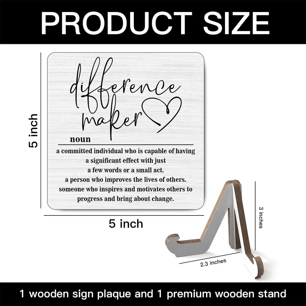 Wooden Table Sign Gift Difference Maker Definition Desk Decor Wood Plaque With Stand Unique Gift Ideas for Boss Women Best Mom Coworker Teacher Office-B02