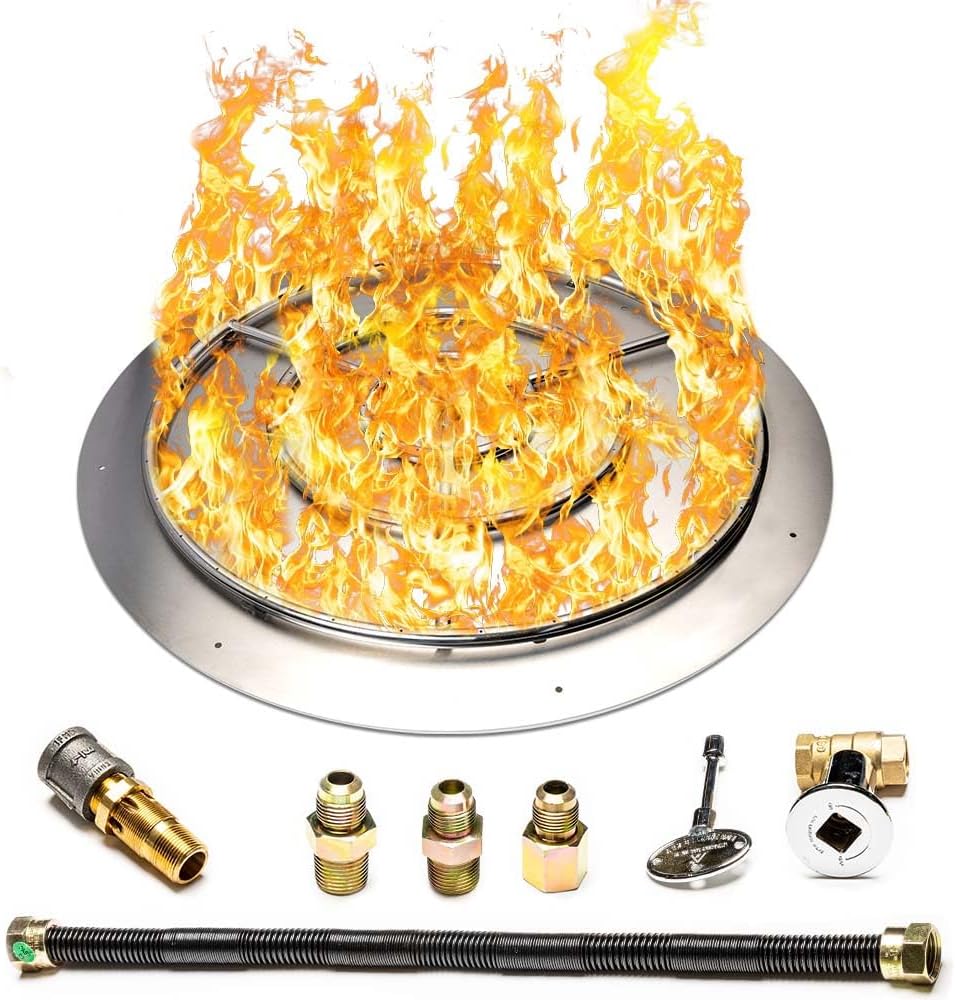 Fire Pit Burner Pan & Ring - Works with Liquid Propane - Stainless Steel Fire Pit Burner Kit 36-Inch Pan, 30-Inch Ring - 250,000 BTU Max