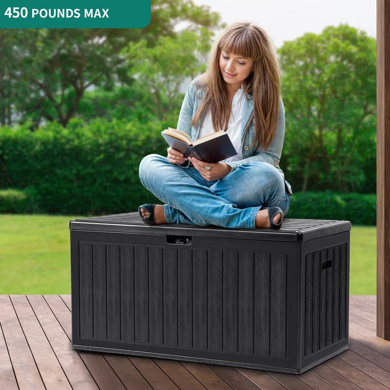 YITAHOME 90 Gallon Large Deck Box, Double-Wall Resin Outdoor Storage Boxes, Deck Storage for Patio Furniture, Cushions, Pool Float, Garden Tools, Lockable & Waterproof (Black)