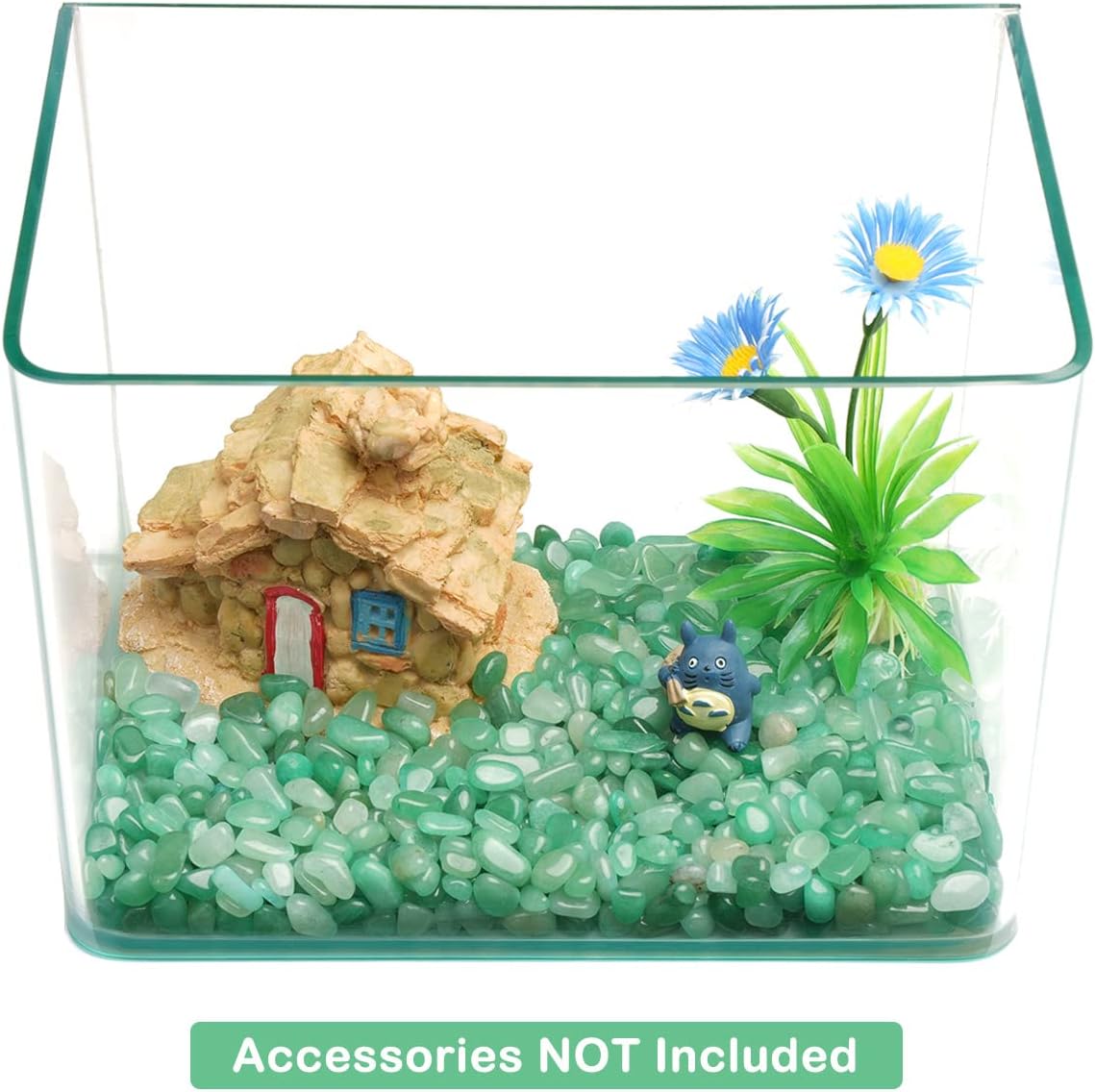 WAYBER Decorative Rock Stones, 2 Lbs/920g Irregular Green Crystal Pebbles Quartz Gravel for Aquarium Turtle Tank Decoration/Succulent Plant Landscape/Flowerpot Vase Ornament