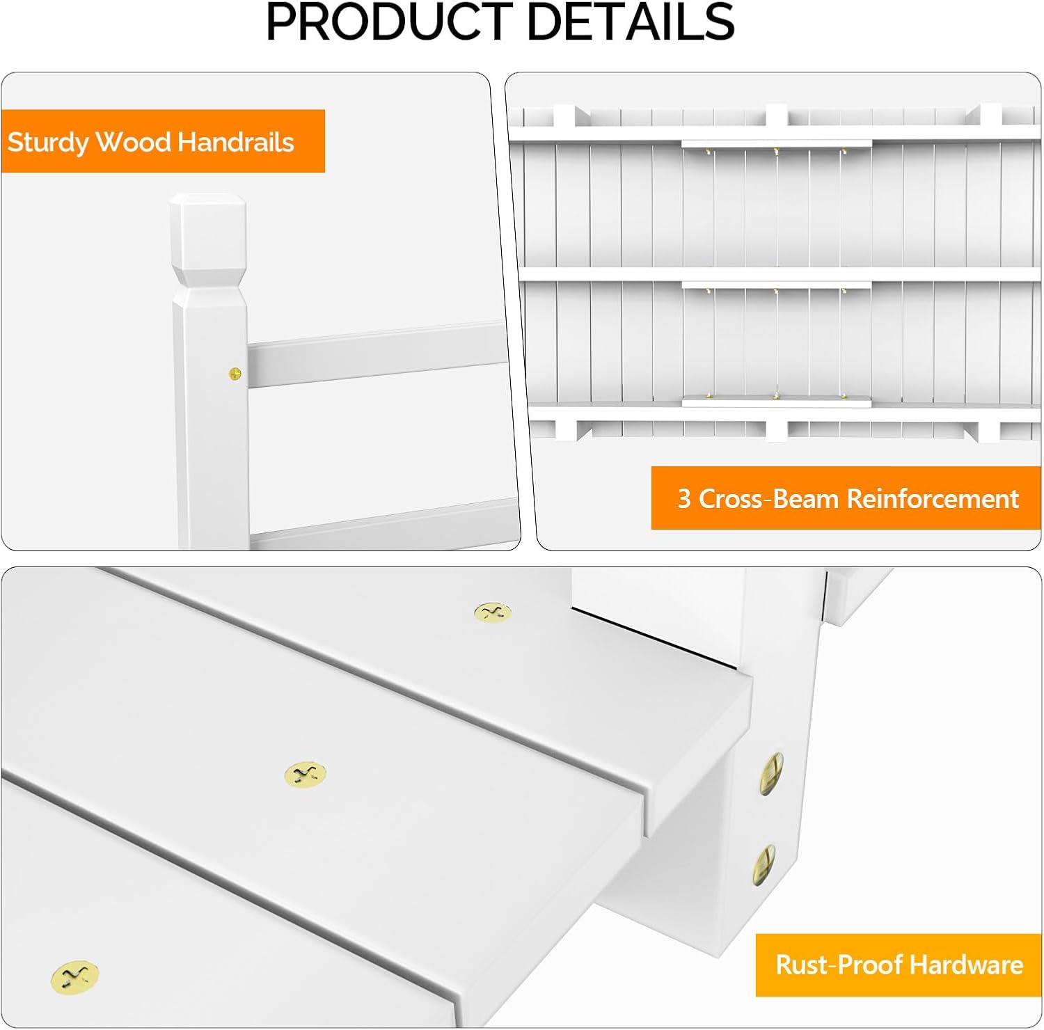 VINGLI Garden Bridge, Classic Wooden Arch with Safety Rails Footbridge (White, 5 ft)