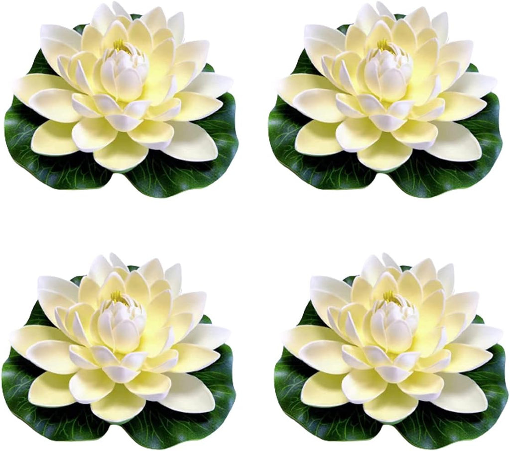 FZBNSRKO Artificial Lotus,4PCS 7.1" Inch Floating Foam Lotus Flowers for Pool,Realistic Water Lily Pads for Home Outdoor Patio Pond Wedding Party Decorations,Milky White