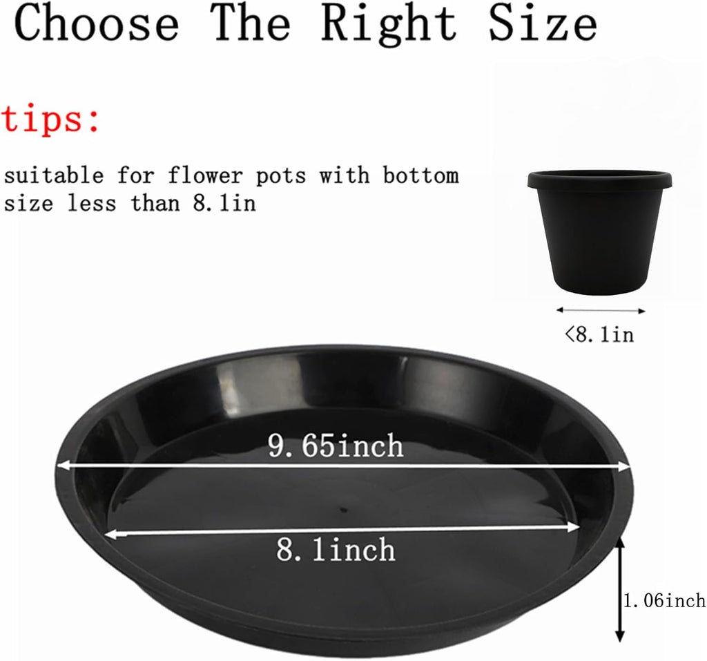 8 Pack Plant Saucer 10 Inch Plastic Plant Tray, Sturdy and Durable Flower Pot Container Accessories Plant Pot Saucers for Indoor and Outdoor (10Inch, Black)
