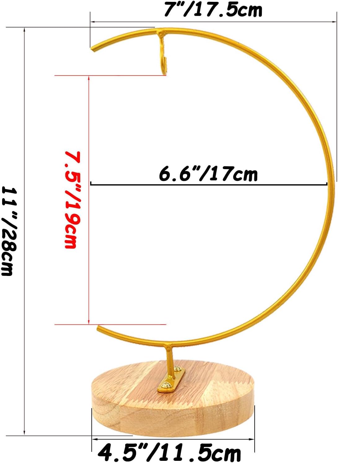 WAJJ Ornament Display Stand, 1 Pack Iron Hanging Stand Rack Holder for Hanging Glass Globe Air Plant Terrarium, Witch Ball and Home Wedding Decoration (Round Wood Gold)