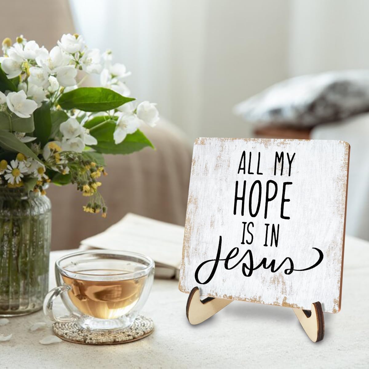 Rustic Wooden Inspirational Sign - 5.1x5.1 inches - Christian Bible Verse - Tabletop Decor - 3 Pack