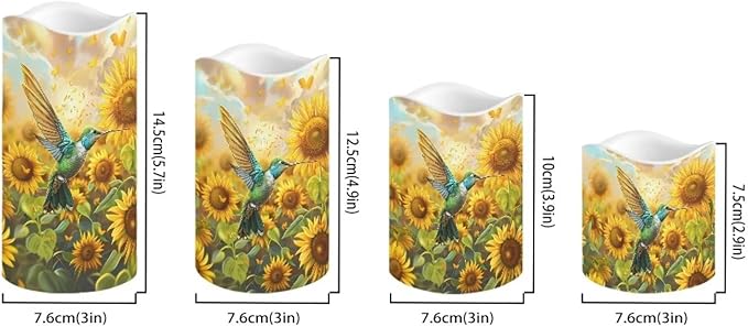 Ystardream Operated Candles with Flickering Flame Flameless Taper Candles Flickering Operated Electric Pillar Candle LED Candle for Indoor Outdoor Home Decor Hummingbird Sunflower