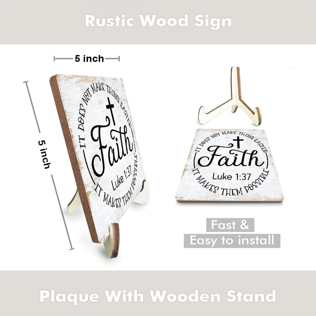 Inspirational Wood Sign Rustic Desk Decor Home House Office Work Table Desk Accessories Decorative Christian Religious Bible Verse Faith Decorations Office Supplies Living Room Cubicle Decor