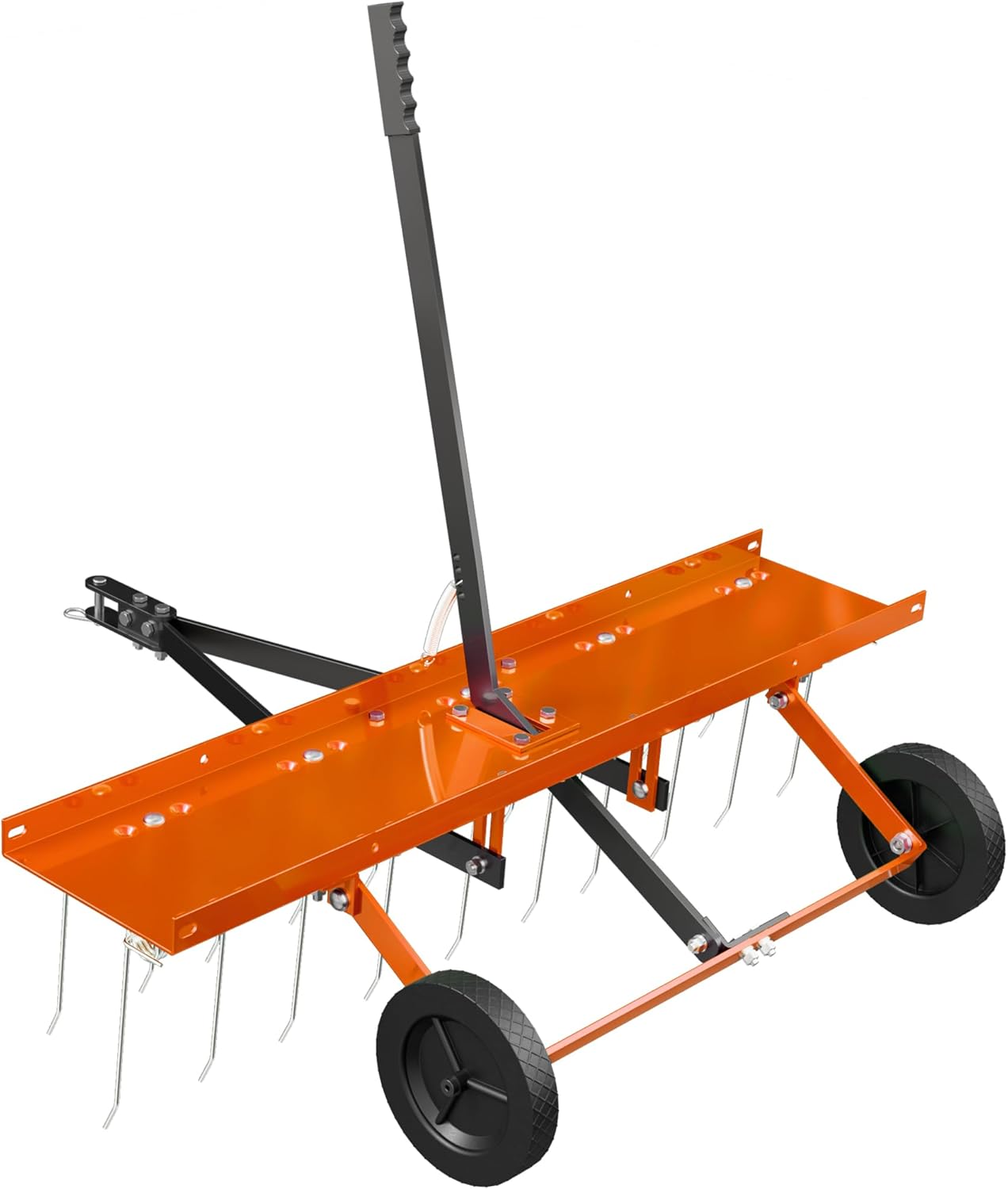 40 Inch Orange Tow-Behind Dethatcher with 20 Spring Steel Tines, Pull Dethatcher for Outdoor Yard Care, Garden Farm Grass Tractor Rake to Remove Thatch, Leaves and Needles from Large Lawn Areas