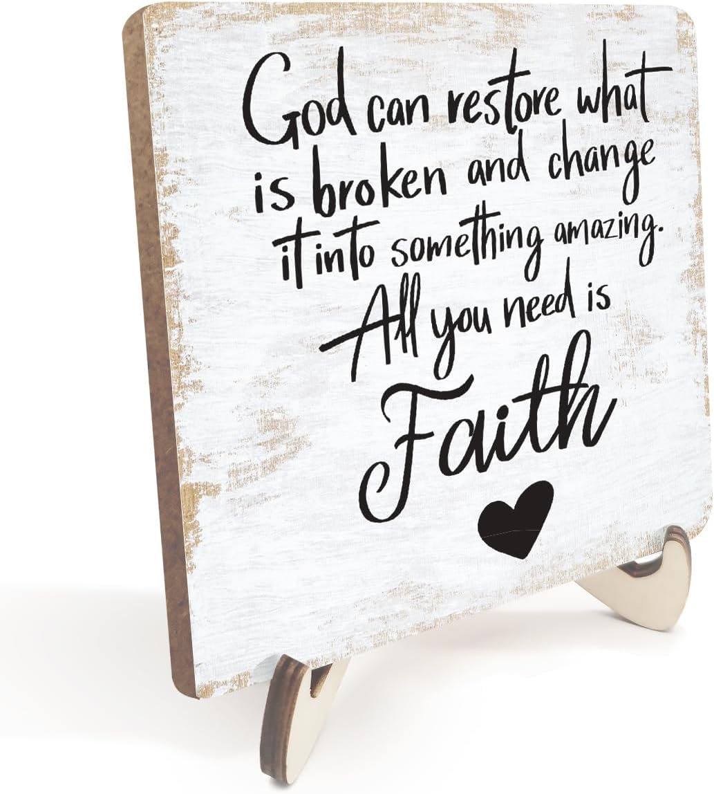 Motivational Wood Sign Rustic Desk Decor Home Bedroom Office Decor Work Table Desk Accessories Decorative Christian Religious Bible Verse Faith Decorations Office Supplies for Desk Cubicle Decor