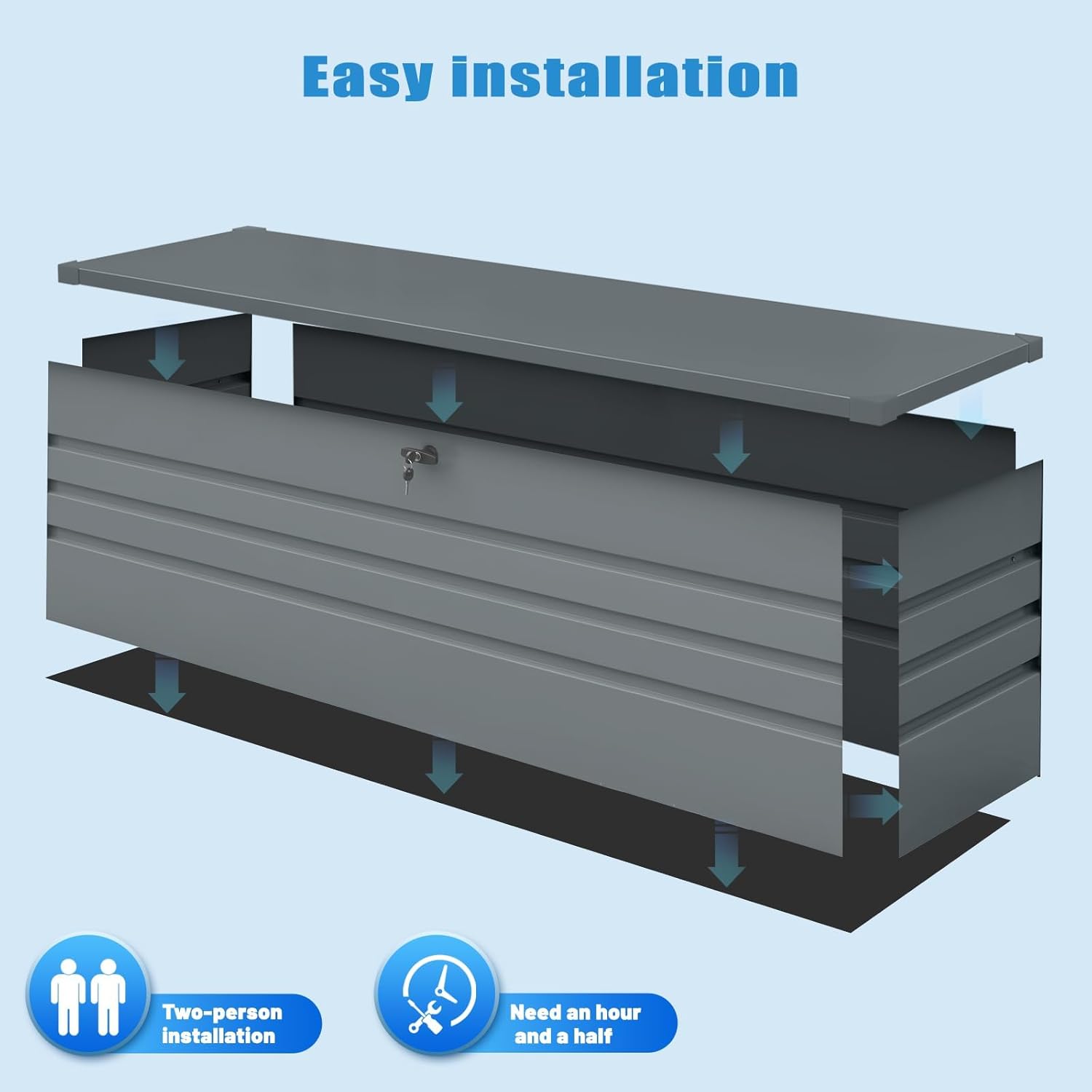 260 Gallon Waterproof Outdoor Storage Box, Extra Large Outside Metal Deck Storage Box for Patio Cushions, Garden Tools, Pool Supplies