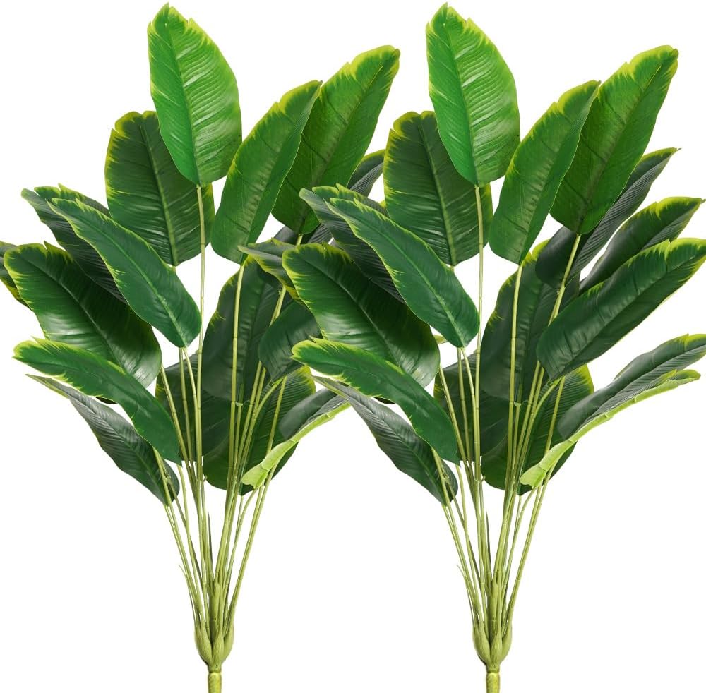 Melorca&Guilla Artificial Plants 2PCS 30“Artificial Bird of Paradise Plants,Faux Banana Tree,Fake Plants Tropical Greenery Shrubs Bushes for Garden Porch Window Box Shop Office Home Décor