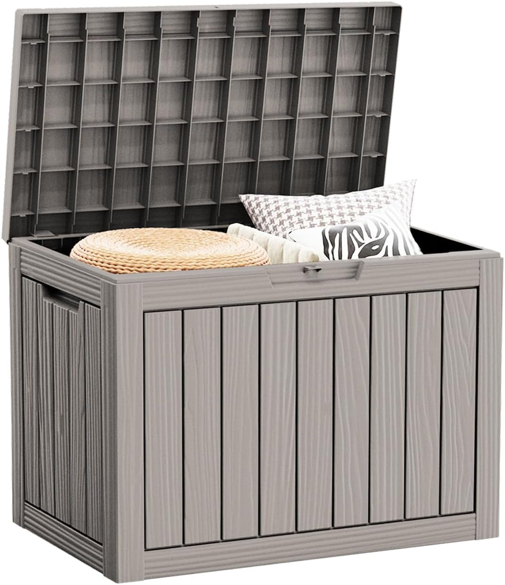 45 Gallon Waterproof Deck Box, Lockable Resin Storage Box for Patio Furniture Cushions Garden Tools and Outdoor Delivery Storage, Coffee