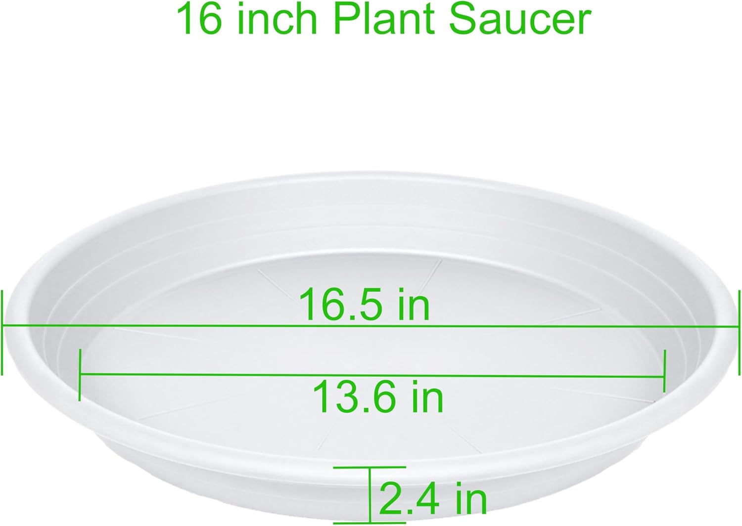 2 Pack of 16 inch Plant Saucer, Large Plant Tray, Heavy Sturdy Plant Drainage Tray for Indoors, Bird Bath Bowls, Sturdy Plastic Pot Tray for Planter (White)