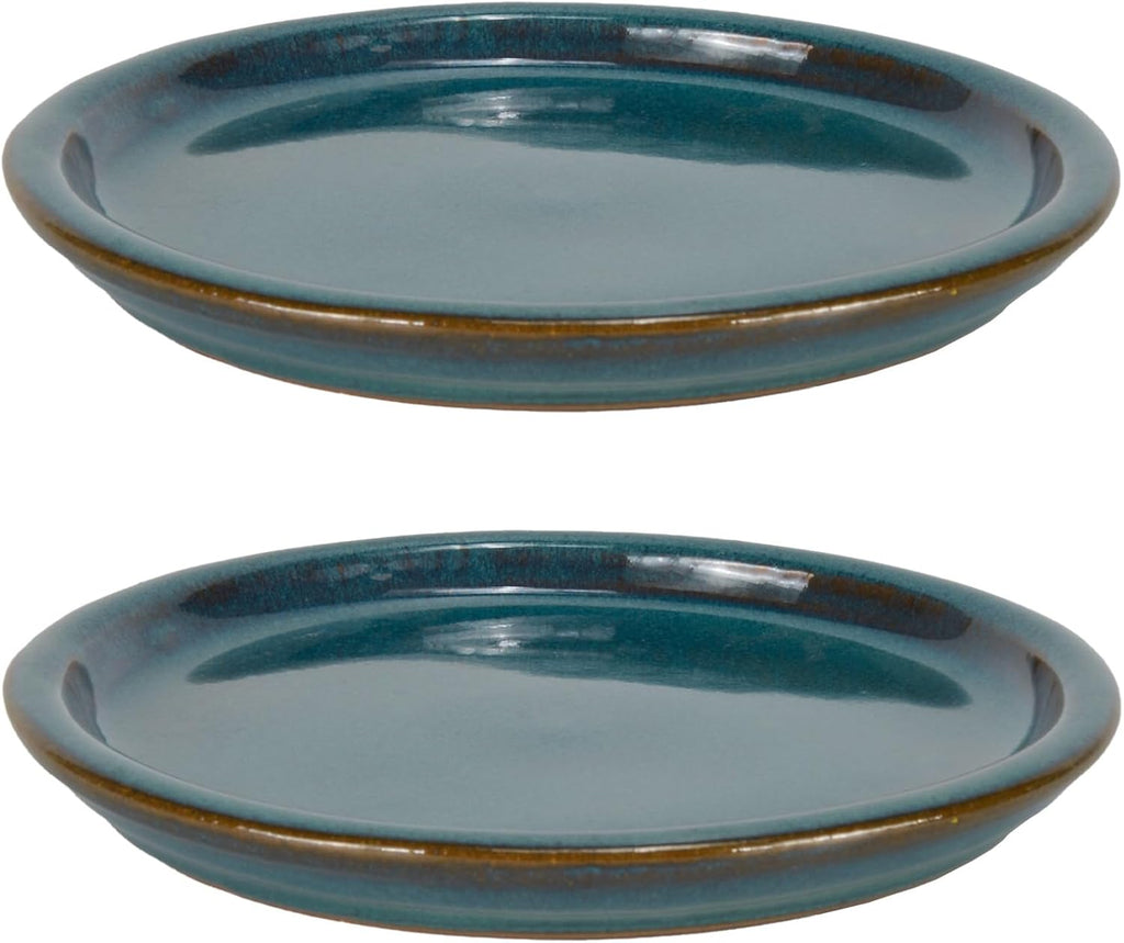 W&W Ceramic Plant Saucer - Plant Trays for Indoor Pots (Teal, 13 inches, 2 Packs)