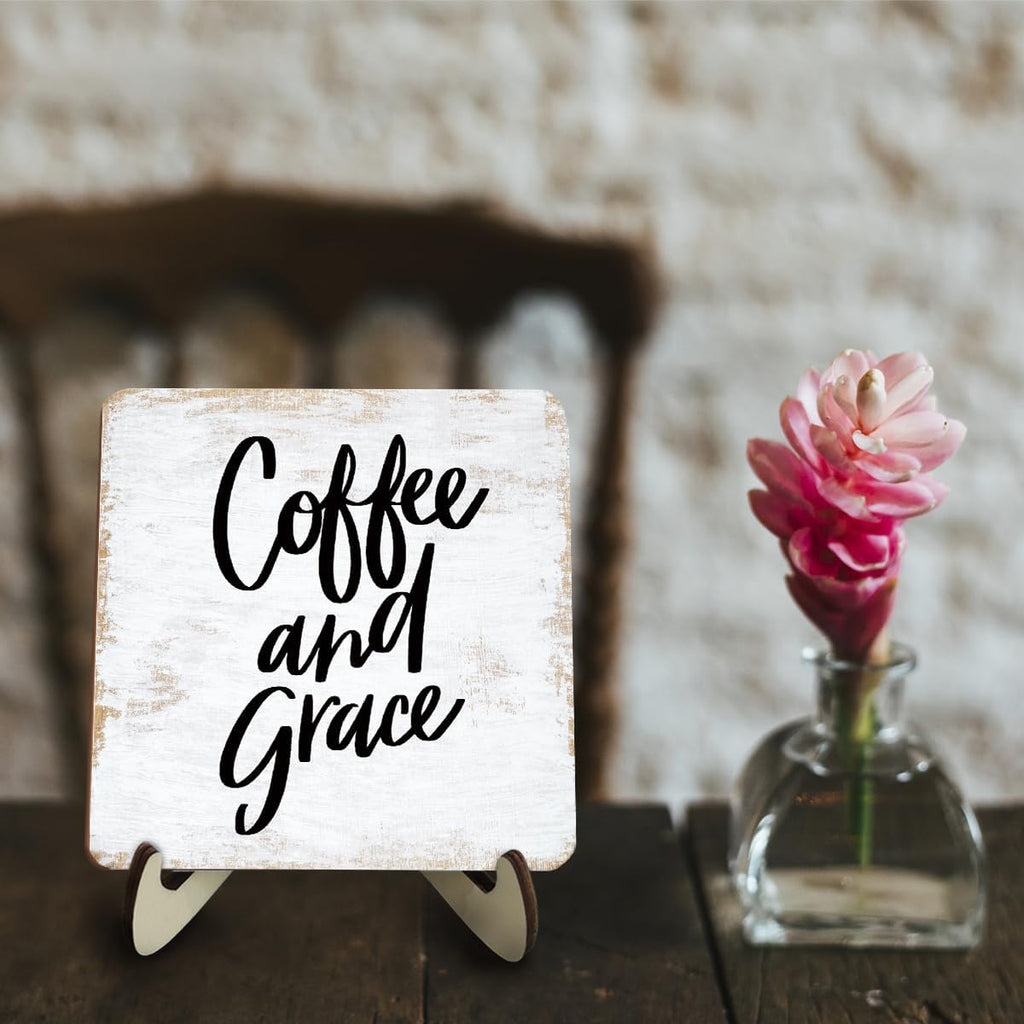 Motivational Wood Sign Rustic Desk Decor Office Desk Accessories Decorative Positive Christian Religious Bible Verse Faith Decorations Office Decor Shelf Table Home Farmhouse Plaque with Wood Stand