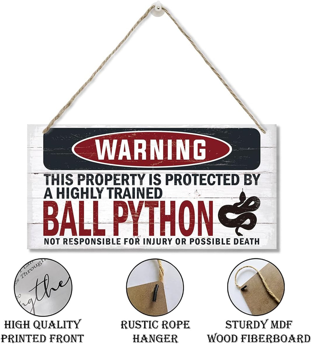 Warning Sign, Ball Python Warning Wood Plaque Sign, Funny Door Signs, Decorative Wood Hanging Suspension Plaque, Farmhouse Wooden Wall Decor, Outdoor Hanging Wooden Signs