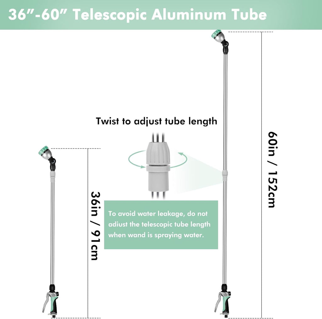 RESTMO 36”-60” Metal Watering Wand, Long Telescopic Tube | 180° Adjustable Ratcheting Head | 7 Spray Patterns | Flow Control, Garden Hose Sprayer to Water Hanging Baskets, Shrubs, Cyan