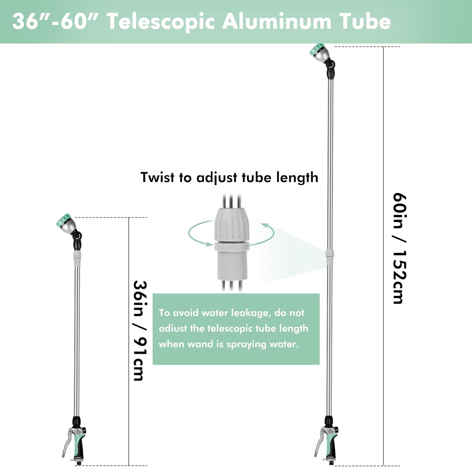 RESTMO 36”-60” Metal Watering Wand, Long Telescopic Tube | 180° Adjustable Ratcheting Head | 7 Spray Patterns | Flow Control, Garden Hose Sprayer to Water Hanging Baskets, Shrubs, Cyan