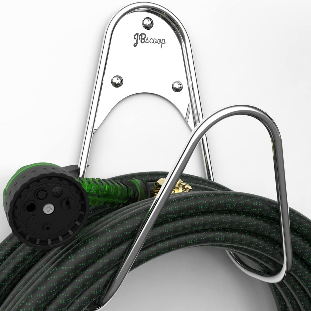 JBscoop Garden Hose Holder Stainless Steel Small Wall Mount Garden Hose Hook, Ideal for Water, Air, Hydraulic Hose, Ropes, Extension Cords Heavy Duty & Rust Proof (1)