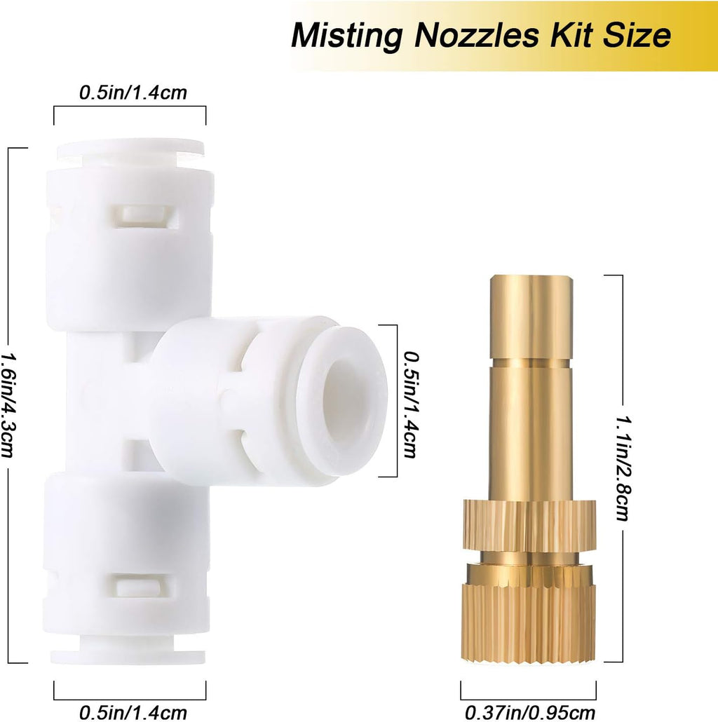 Honoson 32 Pieces Brass Misting Nozzles Kit with 0.03 cm Orifice Thread Gold Nozzles for Patio Misting System Outdoor Cooling System Garden Water Mister