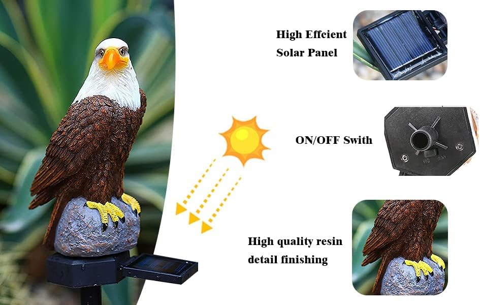 Eagle Figurine Garden Solar Stake Light Eagle Solar Lights Outdoor Decorative Bright Light Eagle Statue for Garden, Lawn, Patio, Yard Decoration（2pack）