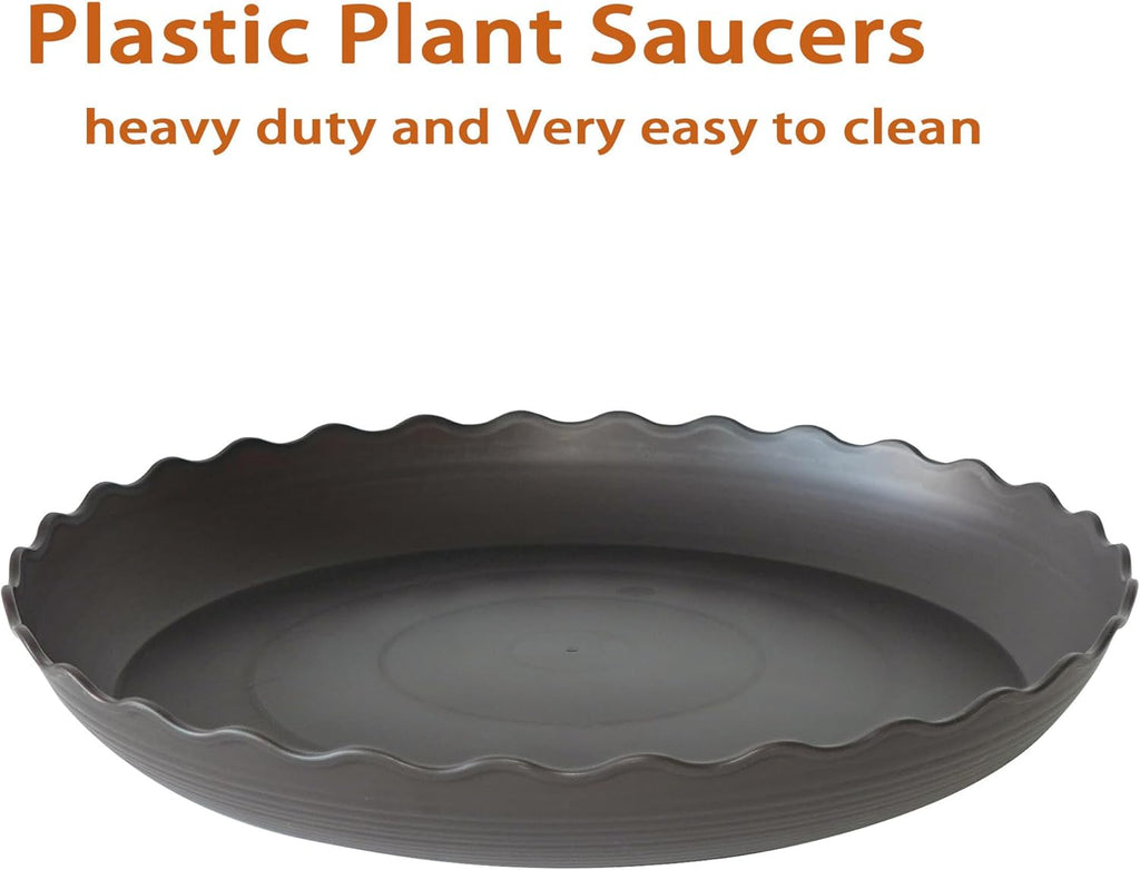 6 Pack Plant Saucer 10 inch, Heavy Duty Plastic Plant Saucers, Durable Plant Tray for Pots, Flower Saucers for Indoors, Plant Pot Saucers, Trays for Planter (Brown)