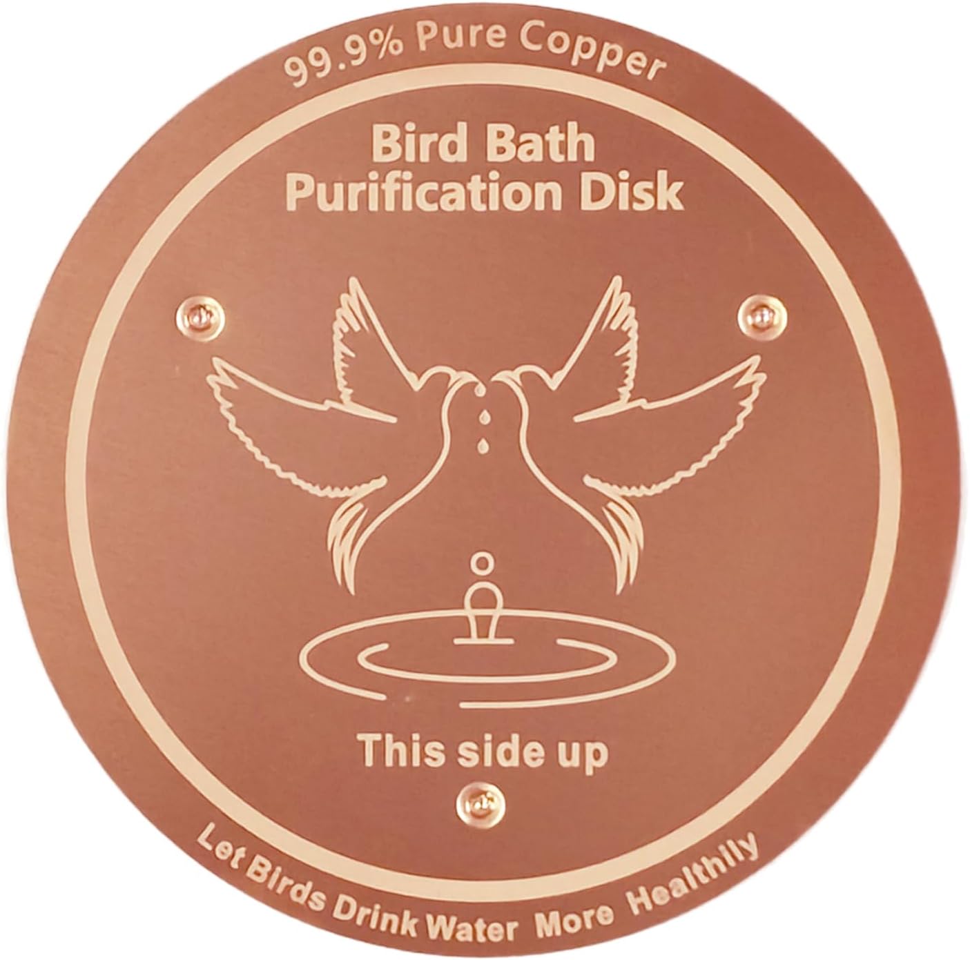 Bird Bath Copper Disk, 99.99% Pure Copper with Triple-Point Support, Physical Safe Clean Water for Outdoor Birdbaths & Bowls, All-Season Use, Reinforced Design