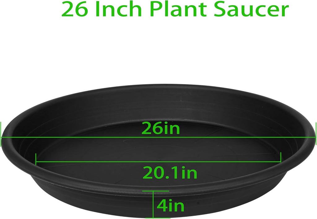 2 Pack of 25 26 inch Extra Large Plant Saucer, Extra Deep 4.2" Tray for Flower Pot, Heavy Sturdy Plant Drainage Tray for Indoors, Bird Bath Bowls, Plant Plate Water Catcher for Pots (26", Black)