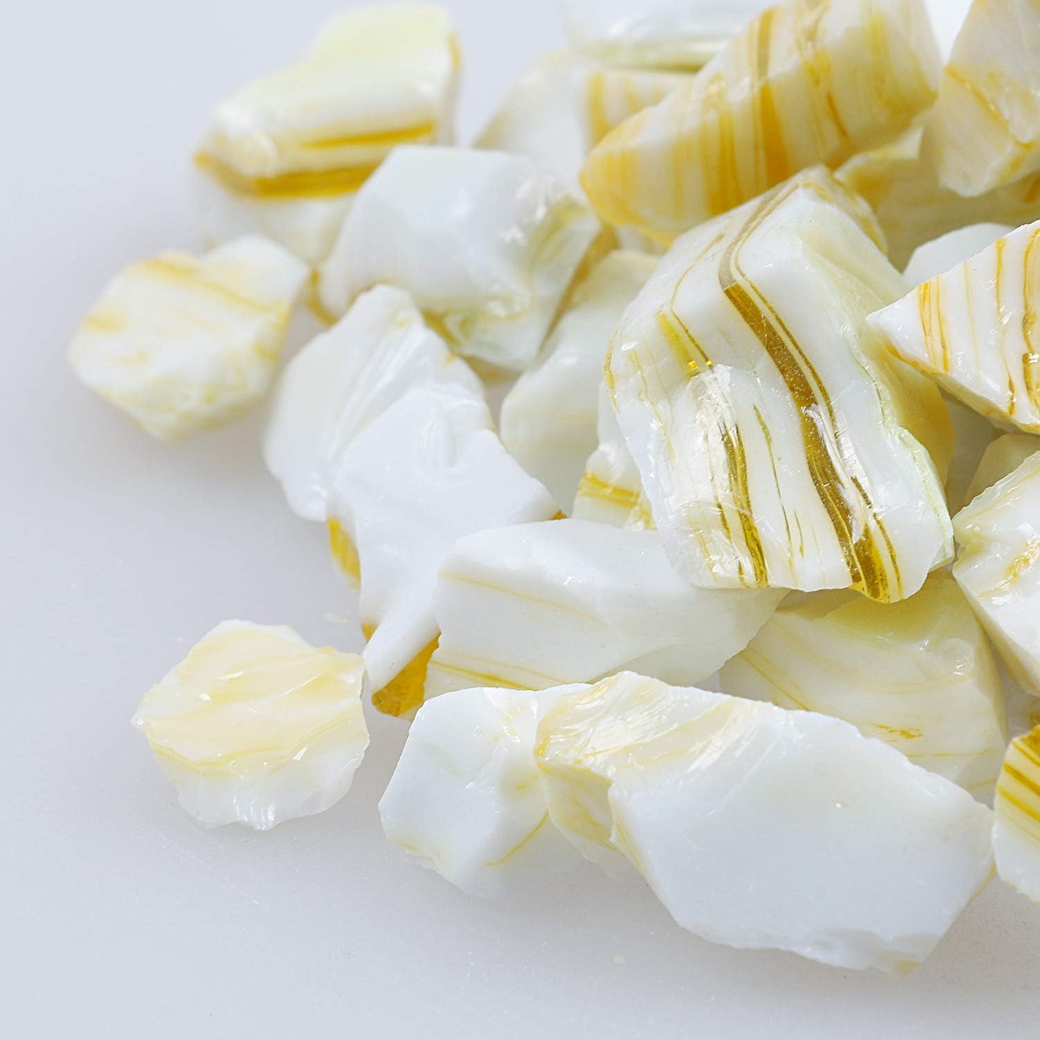 High Luster Reflective Fire Glass Gravel,Fire Gems,Fire Drops,Fire Glass Stones Chips for Fire Pit Fish Tank Aquarium Garden,1-2cm(3/8''-6/8''),540g/1.19lbs (China Yellow)