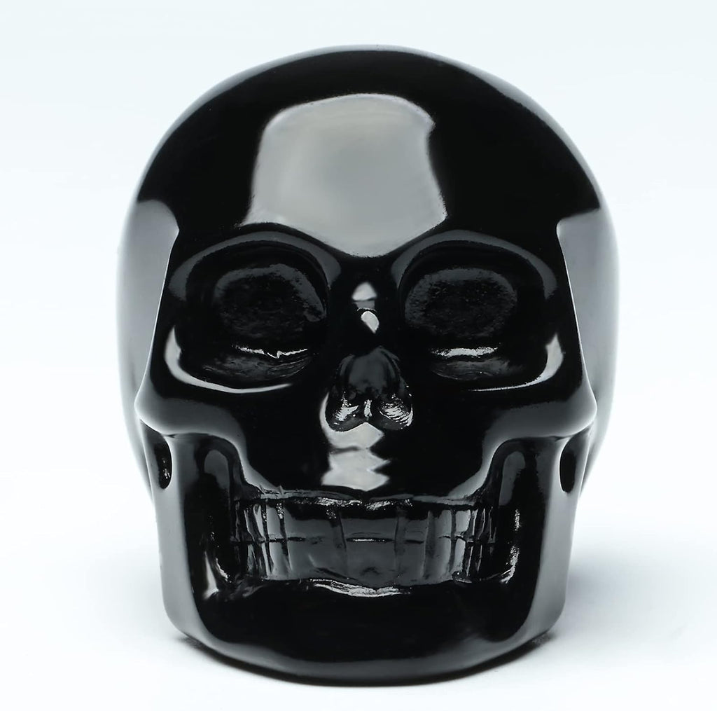 2''Natural Black Obsidian Crystal Skull Head Hand Carved Reiki Healing Stone Statue Healing Home Office Art Room Decoration