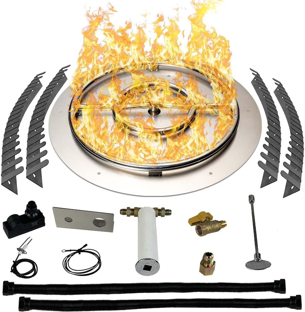 Stainless Steel Fire Pit Burner Pan & Ring Pro Kit for Natural Gas, 22-Inch Pan, 18-Inch Ring, 150,000 BTU Max