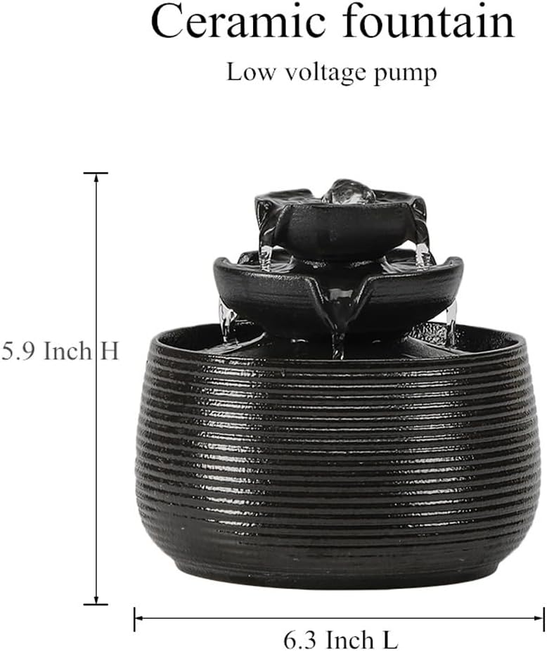 Outdoor and Indoor Water Feature Fountain Waterfall Tabletop Desktop mini Ceramic Garden Fountain (Black A172)