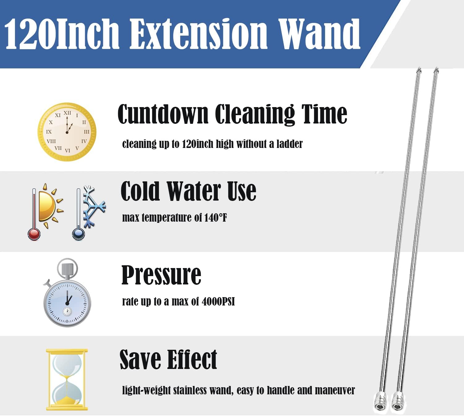 Selkie Pressure Washer Extension Wand, 120" Power Washer Extension Wand with 3pcs Curved Rod Lance& 7 Spray Nozzle Tips,Gutter Cleaner Attachment, 1/4” Quick Connect Fitting, 4000 PSI(120 Inch)