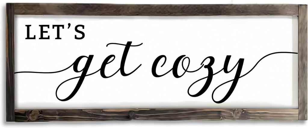 Dazingart Let's Get Cozy Sign, Farmhouse Bedroom Wall Art Decor, Framed Wood Sign for Housewarming Gift (Let's Get Cozy)