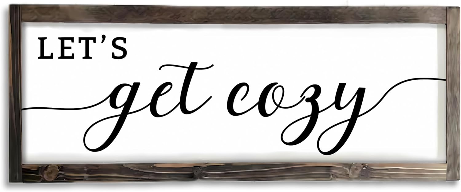 Dazingart Let's Get Cozy Sign, Farmhouse Bedroom Wall Art Decor, Framed Wood Sign for Housewarming Gift (Let's Get Cozy)