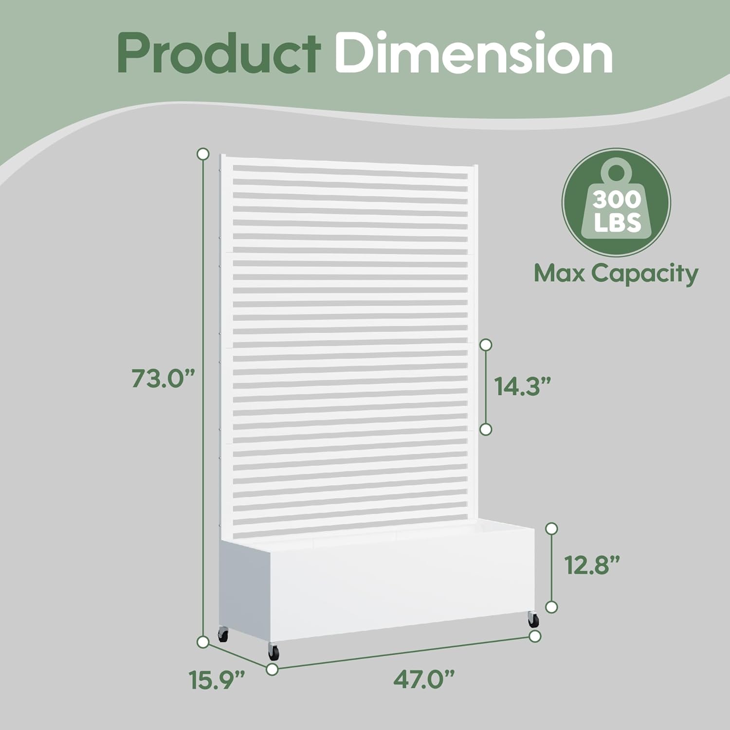 Metal Planter Box with Trellis Privacy Screen, Raised Garden Bed with Trellis & Wheels, Privacy Planters for Patio, Planter Box with Drainage Holes for Climbing Plants, Flower, 73"x 47"x 16", White