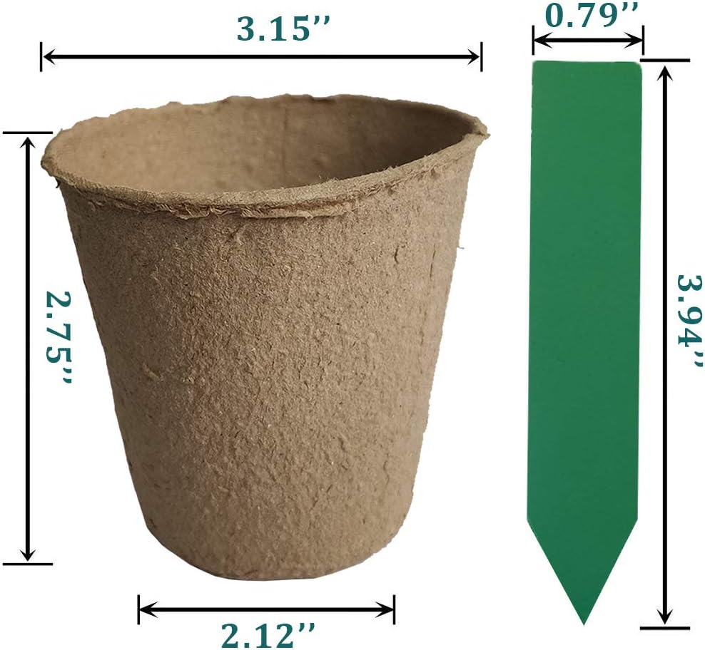 100 Pack 3 inches Biodegradable Seedling Peat Pots for Plants Seed Starter, Indoor Planting Cups for Seedlings with 100 Pack Plant Markers