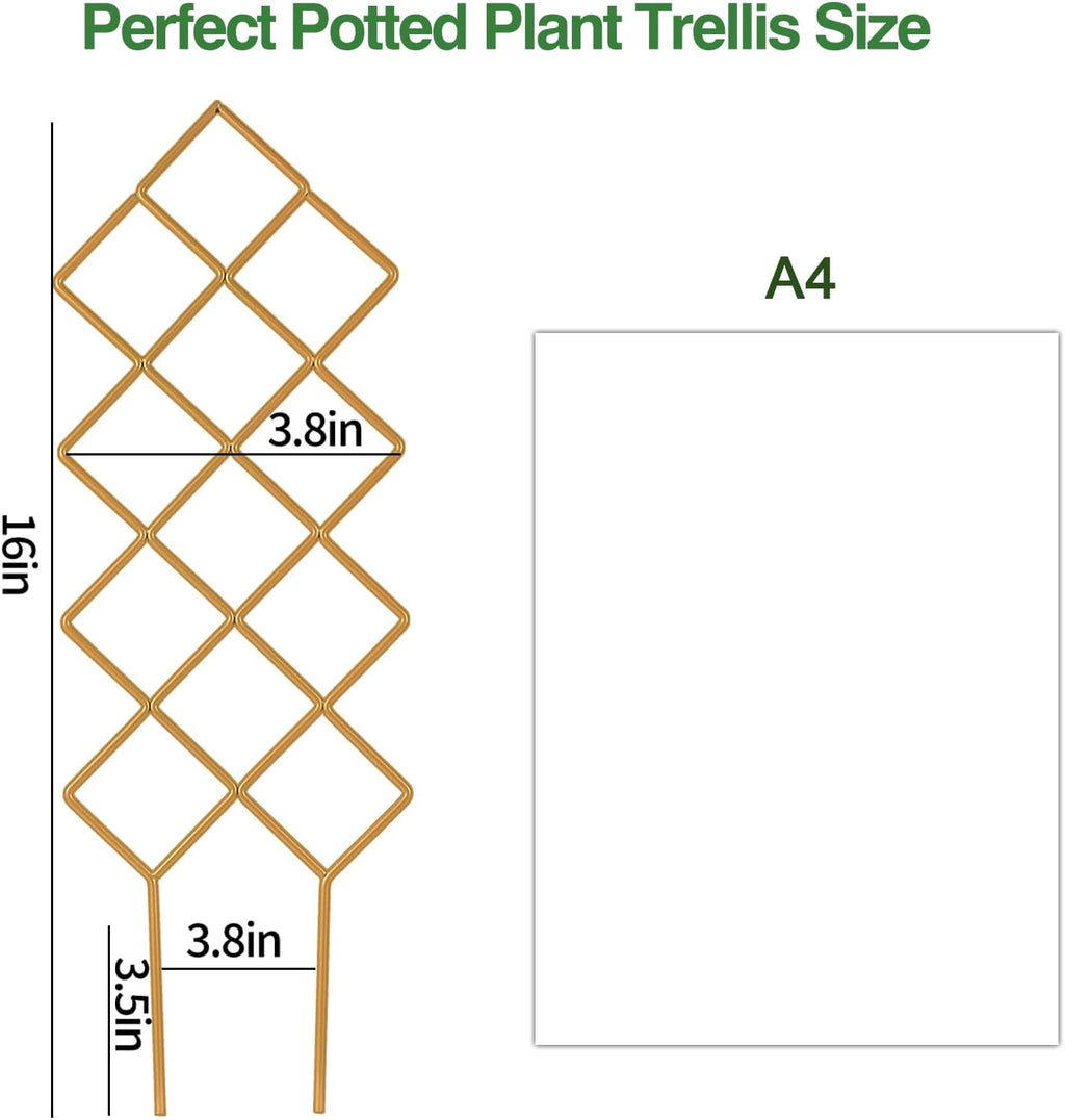 Metal Plant Trellis Indoor, 16.36 inch Small Trellis for Potted Plants Geometric Shape Lattice for Ivy Vines Hoya Houseplants Flower Support 2 Pack