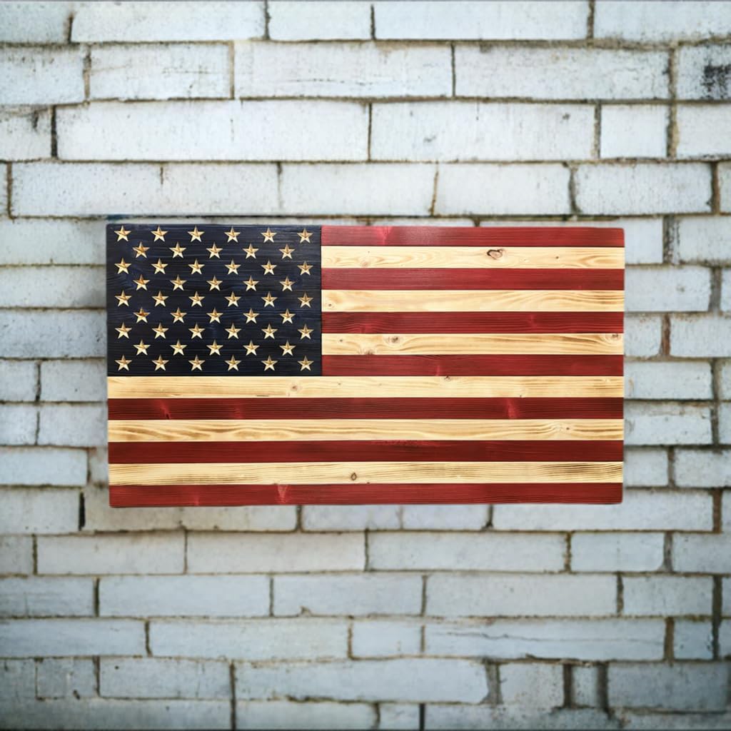 Rustic Wooden American Flag, Patriotic Wall Art (Natural Finish, 13x25)